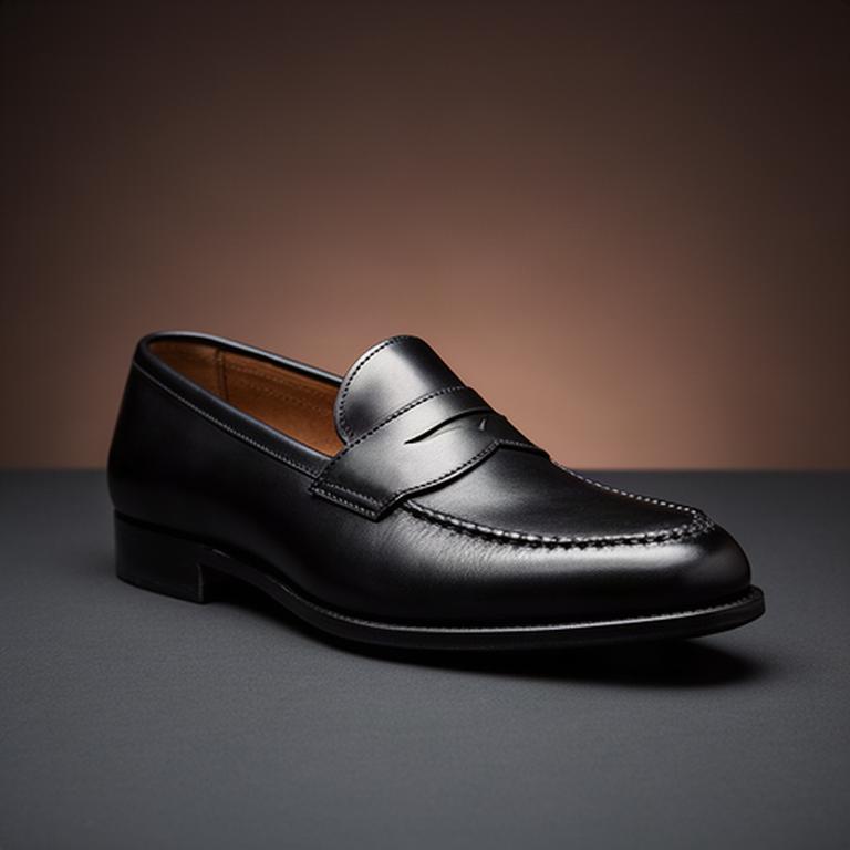 Mocassino Elegance in pelle nera con mascherina cucita, fotografato in studio